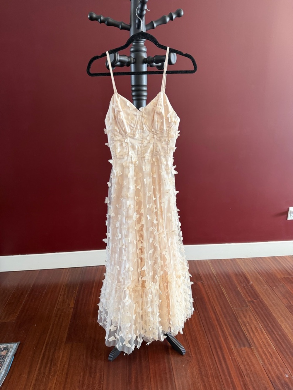 Spaghetti Strap Embellished Midi Dress in Cream